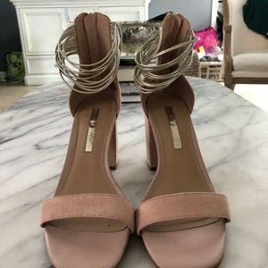 Audrey Brooke blush suede stacked sandal